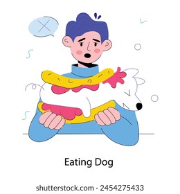 Un niño comiendo perro, garabato mini ilustración 