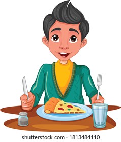 Boy Eating Food Cartoon Vector Art Stock Vector (Royalty Free ...