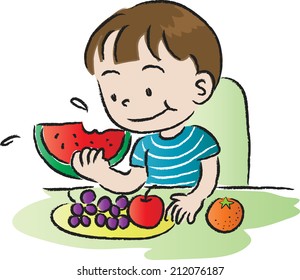 boy eating fruits