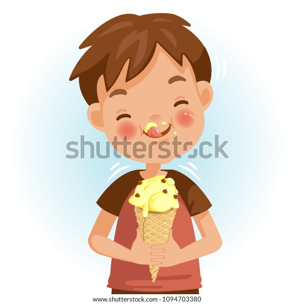 Boy Eating Ice Cream Emotional Mood Stock Vector (royalty Free) 1094703380