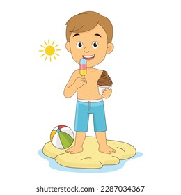 Boy eating ice cream on beach