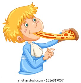 A boy eating Italian pizza illustration