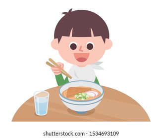 A Boy Eating Japanese Udon