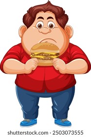 A boy eating a large cheeseburger