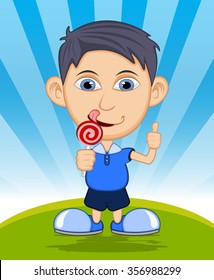 The boy is eating a lollipop vector illustration