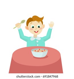 The boy is eating oatmeal
