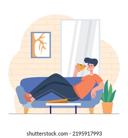 Boy Eating Pizza on sofa illustration