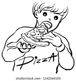boy eating pizza vector illustration hand drawing design