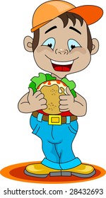 Boy eating sandwich cartoon vector Images, Stock Photos & Vectors ...