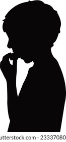 a boy eating, silhouette  vector