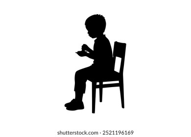 A boy is eating Silhouette vector illustration