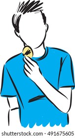 boy eating a snack potato chips illustration