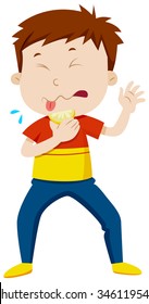 Boy eating sour lemon illustration