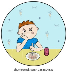 boy eating spaghetti and dreams