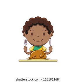 Boy eating turkey