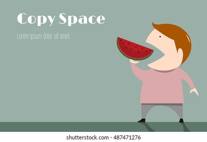 The boy is eating watermelon cute vector illustration