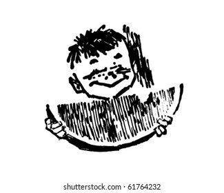 Boy Eating Watermelon - Retro Clip Art