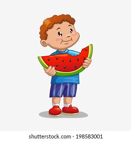 Boy Eating Watermelon, Vector