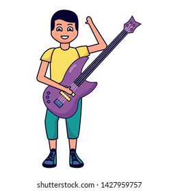 boy with electric guitar music vector illustration