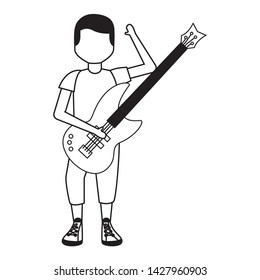 boy with electric guitar music vector illustration
