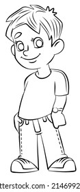 Chico. Elemento para colorear página. Estilo de caricatura.