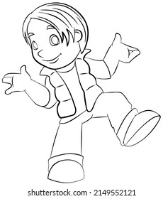 Chico. Elemento para colorear página. Estilo de caricatura.