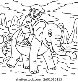 Boy and Elephant Coloring Page for Kids