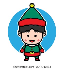 Boy with elf costume cartoon vector christmas concept illustration