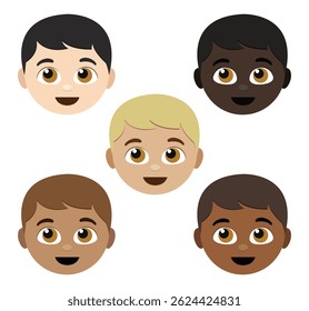 Boy emoji set vector illustration. Boy icons of different skin tones and nationalities.