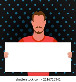 A boy with an empty banner and space for your text. Pop art cartoon style. Vector illustration