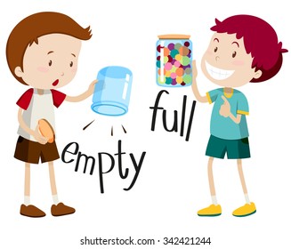 Boy with empty jar and boy with full jar illustration