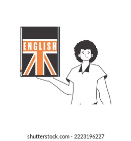 Boy English teacher. The concept of learning English. Linear trendy style. Isolated, vector illustration.