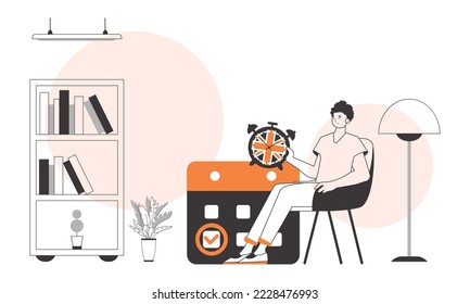 The boy is an English teacher. The concept of learning a foreign language. Lineart modern style.
