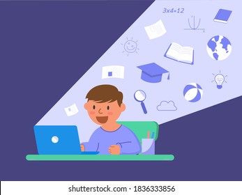 Junge lernen gerne online mit Laptop 