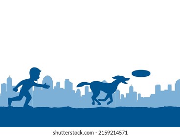 boy enjoy with playing disk with dog in the park,vector illustration