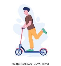 Boy enjoying electric ride, flat illustration 