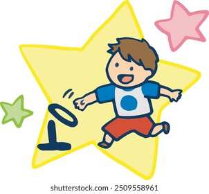 A boy enjoying ring toss at a crowd-pulling event.