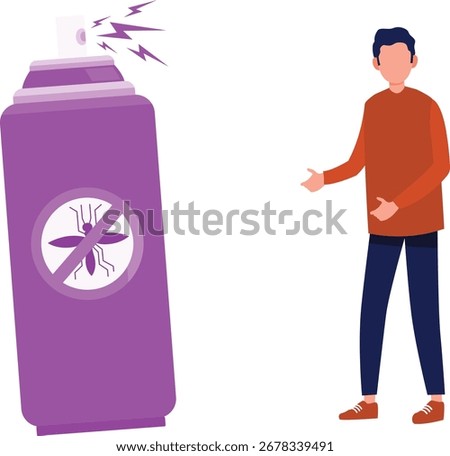 The boy enthusiastically displays Fly Free spray, demonstrating its effectiveness against insects.