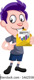 Boy with envelope, illustration, vector on white background.