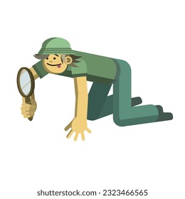 the boy examines through a magnifying glass what interested him