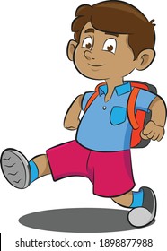 
a boy excitedly walked towards the school