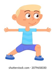 Boy exercise. Morning workout icon. Cartoon kid