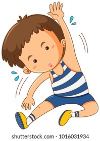 Boy exercising alone on white background illustration
