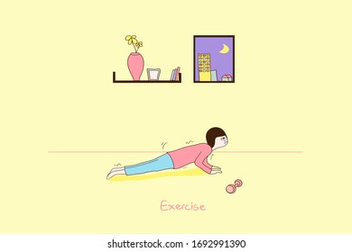 Un niño ejerciendo solo en la habitación