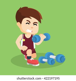 boy exercising with dumbell