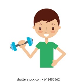 boy exercising with dumbells