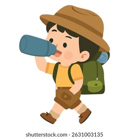  Boy Explorer Drinking Water cartoon flat