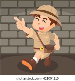boy explorer pointing cartoon illustration