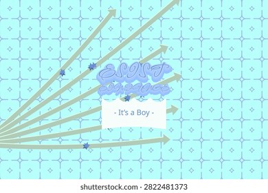 IT’S A BOY expressed in German typographic composition with seafoam mist neutral background