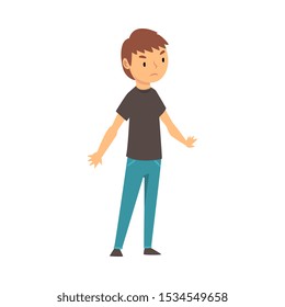 Boy expresses dissatisfaction with something cartoon vector illustration